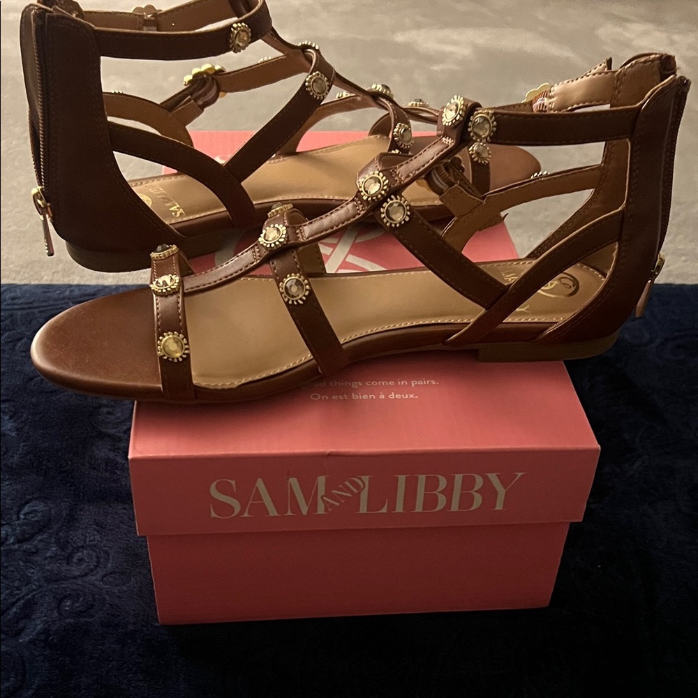 Sam & Libby Tan Embellished Sandals